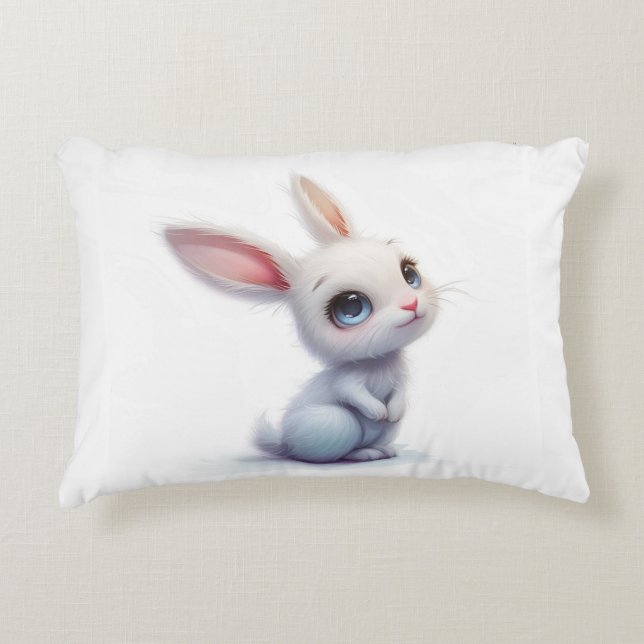 Cute White Bunny with Big Blue Eyes Accent Pillow (Front)