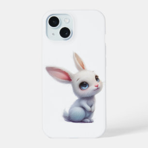 Cute White Bunny with Big Blue Eyes iPhone 15 Case