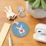 Cute White Bunny With Heart Personalised Keychain<br><div class="desc">Adorable white rabbit holding a red heart with spring flowers and pink hearts overhead.</div>
