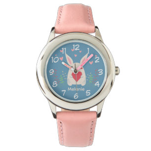 Cute White Bunny With Heart Personalised Watch