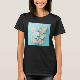 Cute White Butterfly Illustration Flowers Minimal  T-Shirt