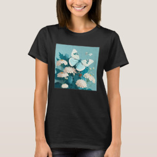Cute White Butterfly Illustration Flowers Minimal  T-Shirt