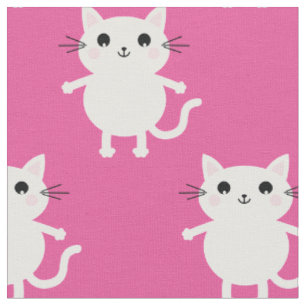 Cute White Cartoon Cats Baby Nursery Kid Room Pink Fabric