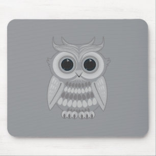 Cute White Cartoon Owl Big Eyes Kawaii Mouse Pad
