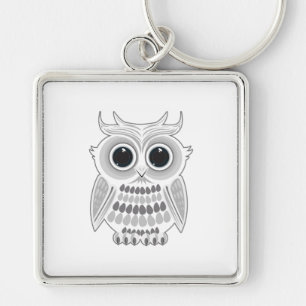 Cute White Cartoon Owl Kawaii Big Eyes Woodland Keychain