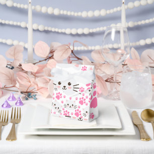 Cute White Cat and Pink Paw Favor Box