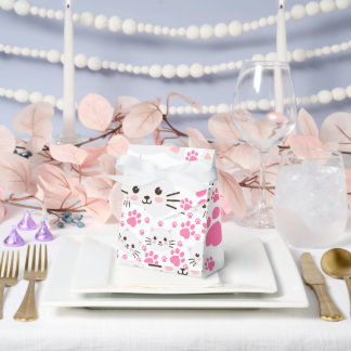 Cute White Cat and Pink Paw Favor Box