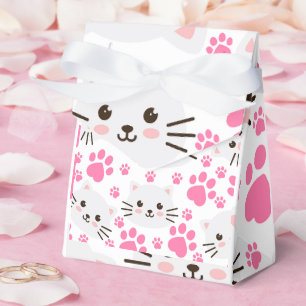 Cute White Cat and Pink Paw Favor Box