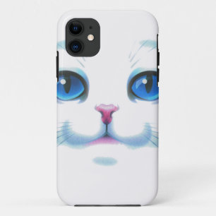 Cute White Cat Blue Eyes Face iPhone 11 Case