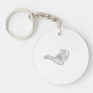 Cute White Cat Butt Back View Hand Drawn Art Keychain