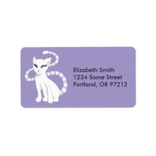 Cute white cat cartoon kids label