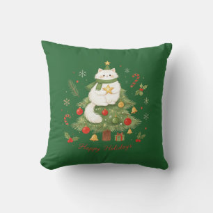 Cute White Cat Christmas Throw Pillow