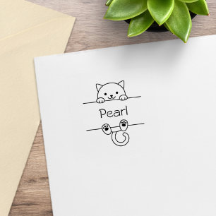 Cute White Cat Custom Name 1x1 Rubber Stamp
