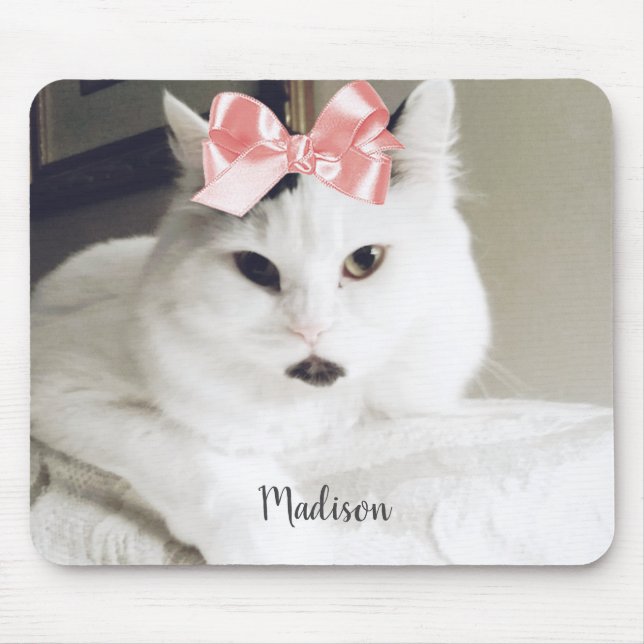 Cute White Cat Custom Photo Personalized Gel Mouse Mouse Pad (Front)