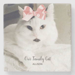 Cute White Cat Custom Photo Personalized  Stone Coaster