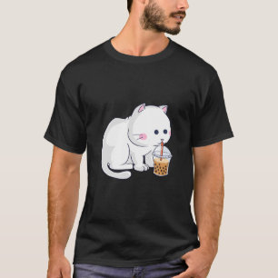 Cute White Cat Drinking Boba Bubble Tea T-Shirt
