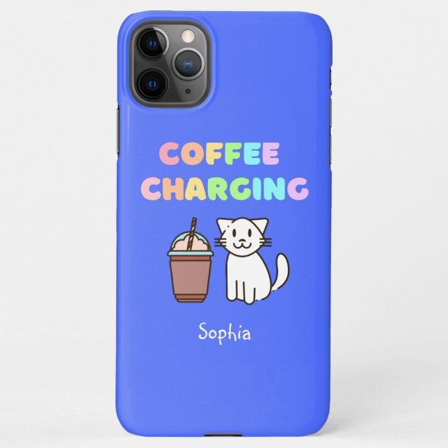 Cute White Cat&Funny Coffee Caffeine Rainbow  iPhone Case (Back)