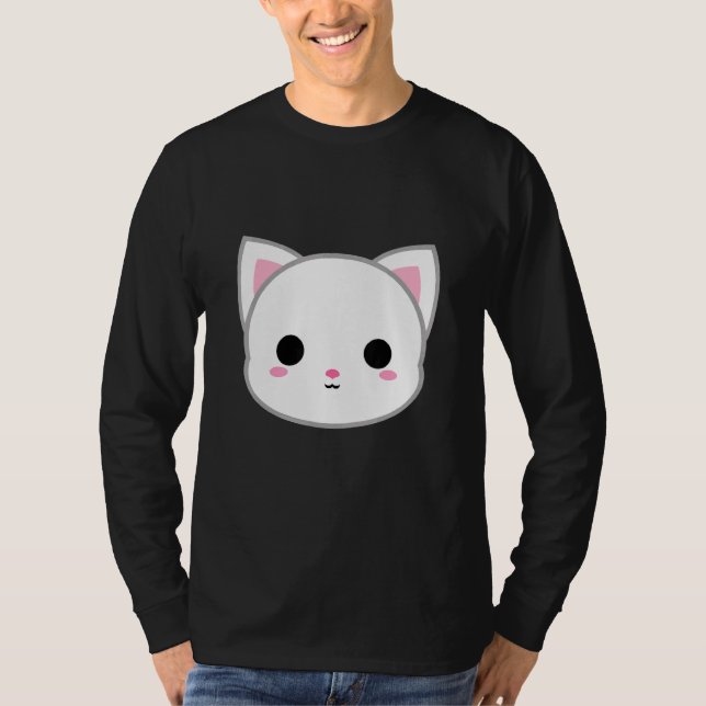 Cute White Cat Head T-Shirt (Front)