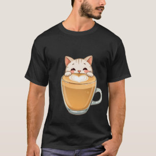 Cute White Cat Latte Art Coffee Heart ✨🐾☕ T-Shirt