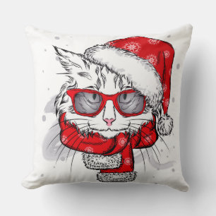 Cute White Cat Merry Christmas Throw Pillow