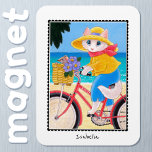 Cute White Cat Mouse Best Friends Bicycle Name Fun Magnet<br><div class="desc">This cute magnet features a whimsical style illustration of a white cat riding a bicycle by the sea, with a little mouse in her basket. The text under the picture can be customized, so you can add your own name or title. Personalized magnets make great gifts for birthdays, anniversaries, Christmas...</div>