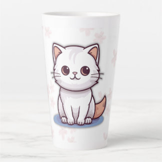 Cute White Cat Mug – Pink Floral Design