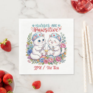 Cute White Cat Nurse Watercolor Personalized Napkin