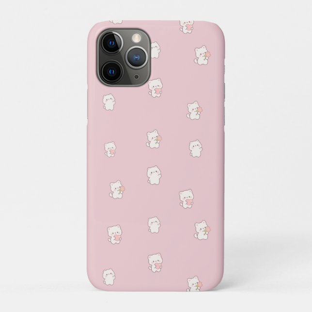 Cute White Cat Pattern – Kawaii Hearts & Flowers  Case-Mate iPhone Case (Back)