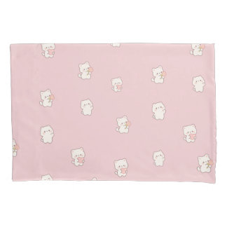 Cute White Cat Pattern – Kawaii Hearts & Flowers Pillowcase