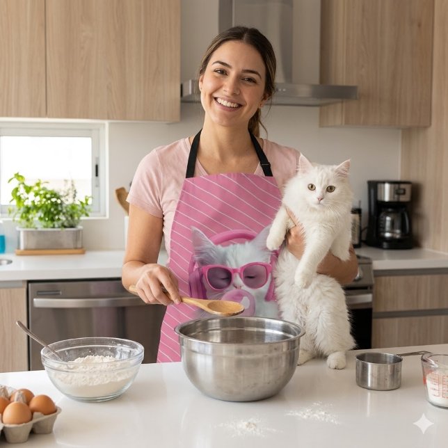  Cute  White Cat  – Personalized Apron (Creator Uploaded)