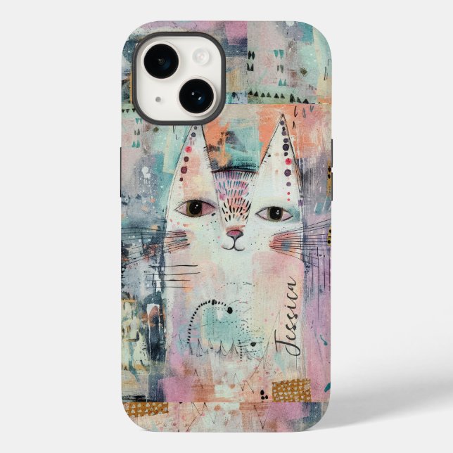 Cute White Cat Personalized Case-Mate iPhone Case (Back)