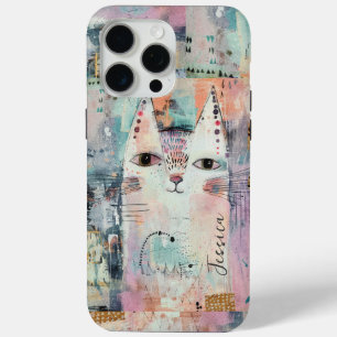 Cute White Cat Personalized iPhone 15 Pro Max Case