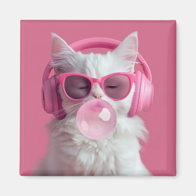  Cute  White Cat  – Personalized Magnet (Front)