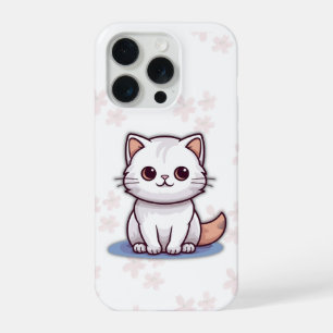 Cute White Cat Phone Case – Pink Floral Design