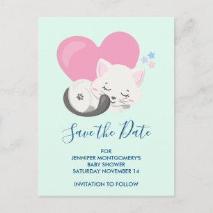 Cute White Cat Sleeping Save the Date Invitation Postcard