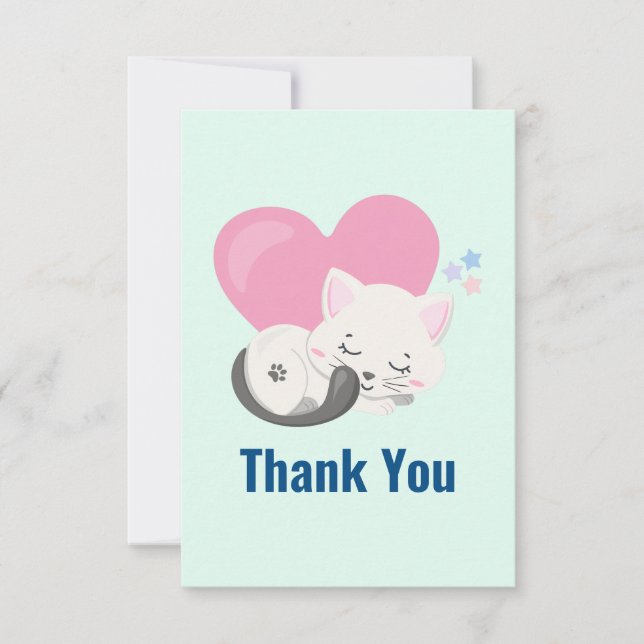 Cute White Cat Sleeping Thank You Card (Front)