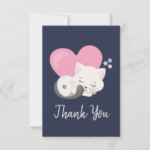 Cute White Cat Sleeping Thank You Card
