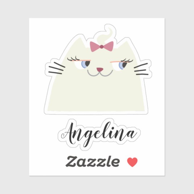 Cute White Cat Sticker Custom Name Girls (Sheet)