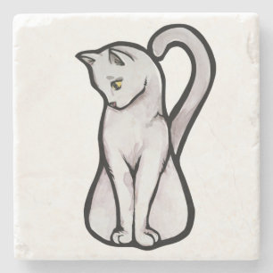 Cute White Cat Stone Coaster
