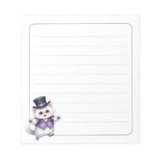 Cute White Cat Top Hat Whimsical Lined Notepad