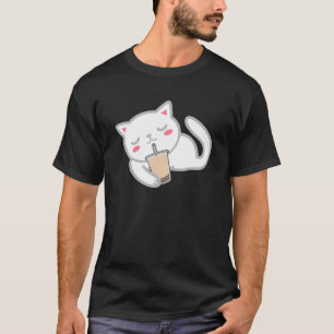 Cute White Cat With Boba Angora Kitten Bubble Milk T-Shirt
