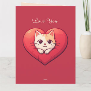 Cute White Cat with Heart Kawaii Kitty Love Design Card