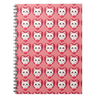 Cute White Cat with Heart Kawaii Kitty Love Design Notebook