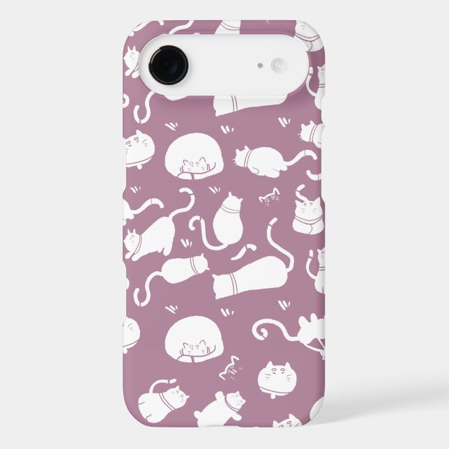 Cute White Cats Pattern on Mauve Background (Verso)