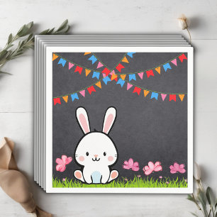 Cute White Chalkboard Bunny Baby Shower Napkin