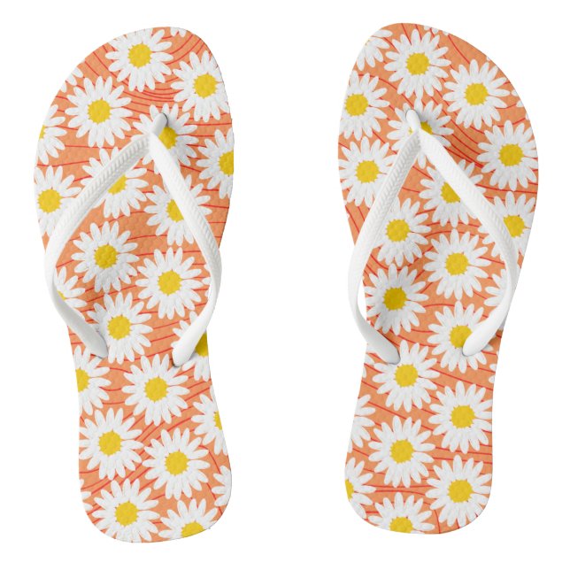 Cute White Chamomile Orange Girl Flip Flops (Footbed)