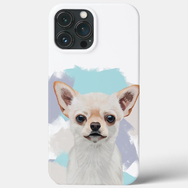 Cute White Chihuahua Abstract Blue Case-Mate iPhone Case (Back)