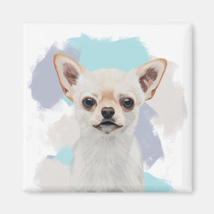 Cute White Chihuahua Abstract Blue Magnet
