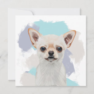 Cute White Chihuahua Dog Abstract Blue Background