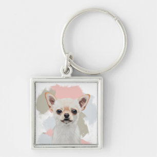 Cute White Chihuahua Dog Keychain